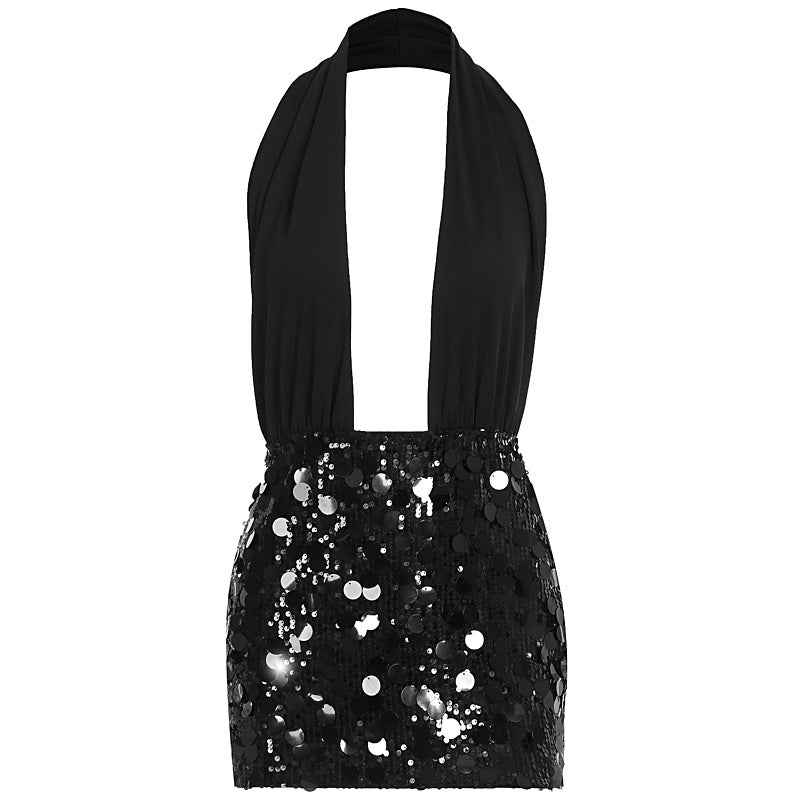 Damen Glamouröses Minikleid mit schimmerndem Paillettenrock EB