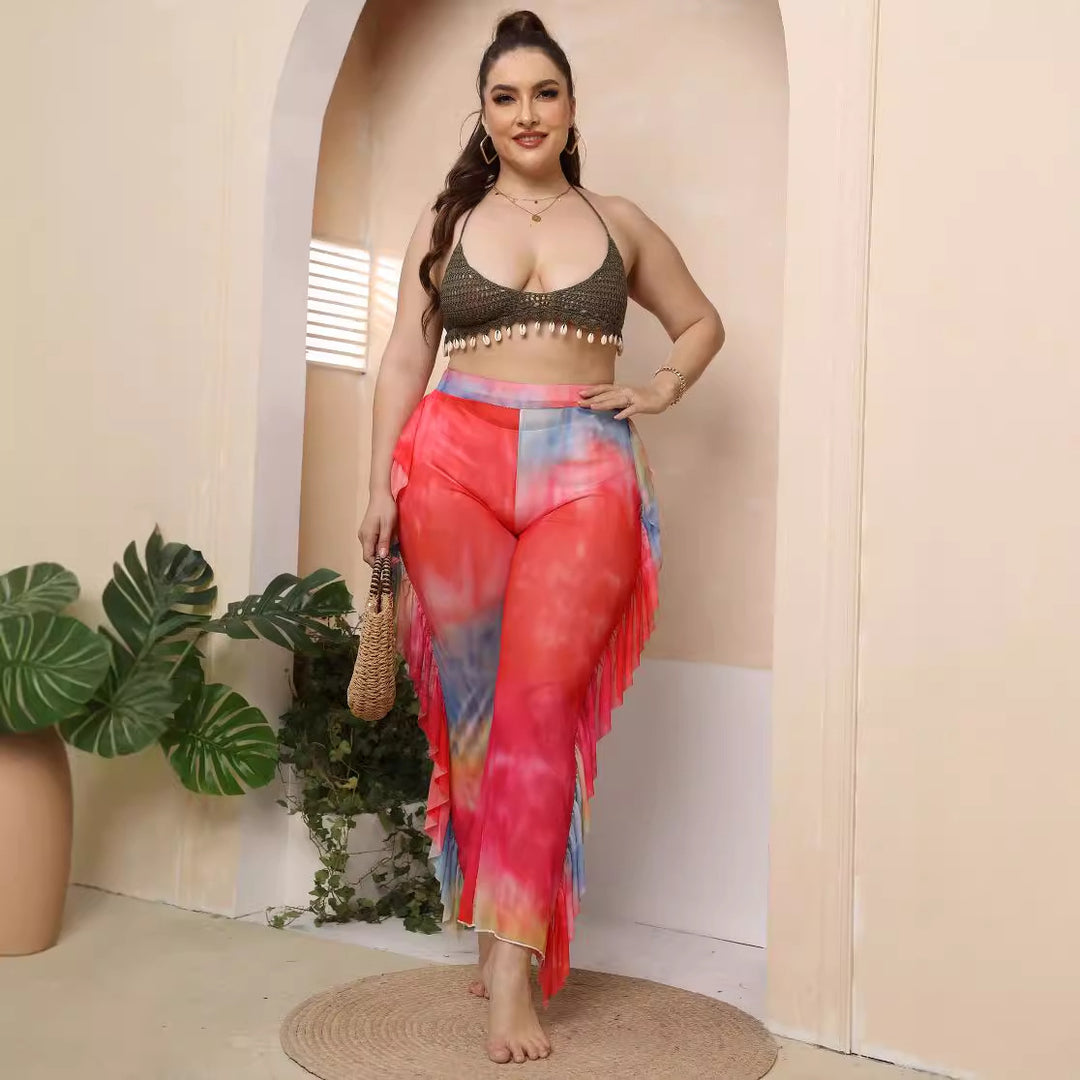 Damen elegante und luftige Strandhose mit Rüschendetails EB