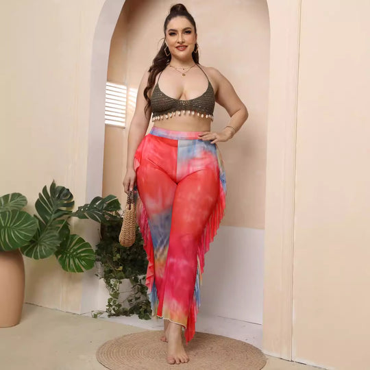 Damen elegante und luftige Strandhose mit Rüschendetails EB