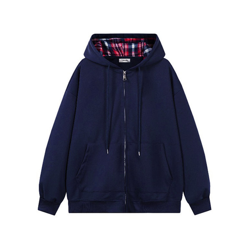 Damen Kapuzenjacke mit karierter Innenverkleidung und elegantem Reißverschluss EB