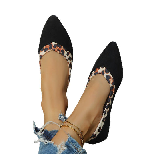 Damen elegante spitze Ballerinas mit Leopardenmuster EB