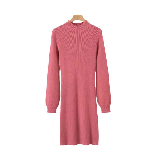 Damen figurbetontes Kleid mit Puffärmeln und Rippenstruktur EB