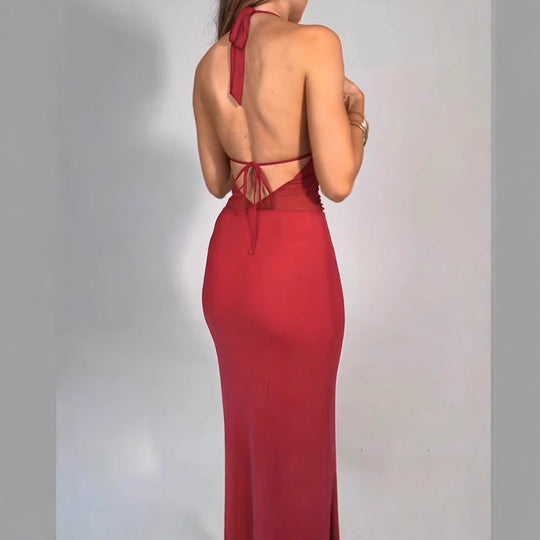 Damen Elegantes Abendkleid mit tiefem V-Ausschnitt und figurbetontem Schnitt EB