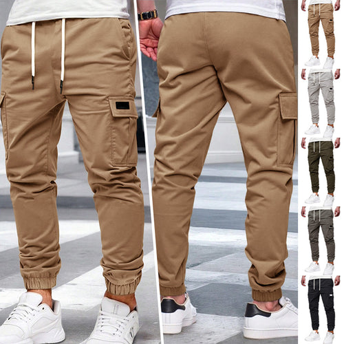 Herren nan tapered Freizeit-Cargohose mit aufgesetzten Klapptaschen, Tunnelzugbund und elastischen Beinabschlüssen EB
