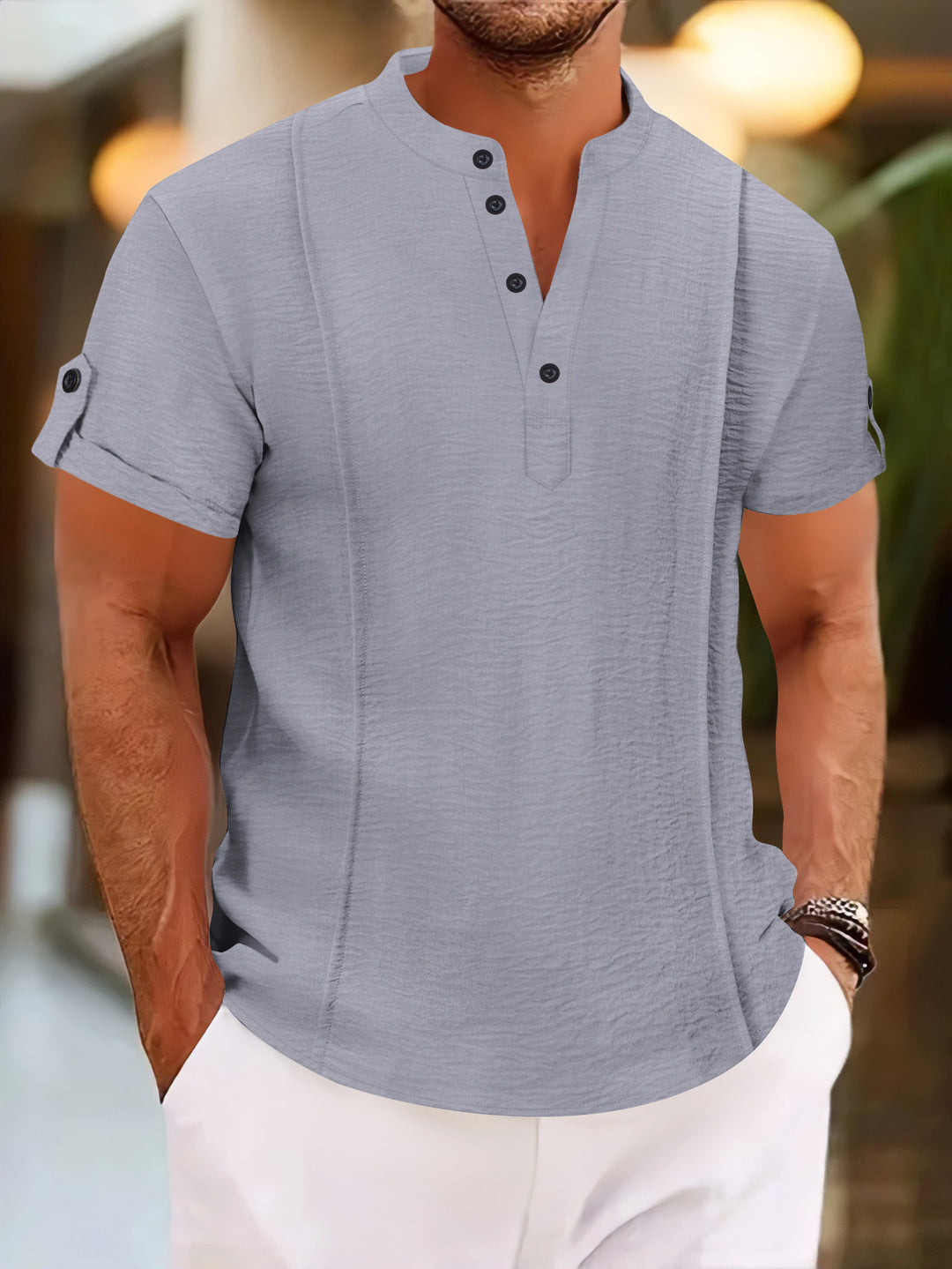 Herren Kurzarm Hemd mit eleganter Knopfleiste und strukturiertem Design EB