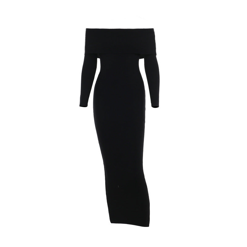 Damen schulterfreies Maxikleid mit langem Arm und elegantem Schnitt EB