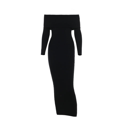 Damen schulterfreies Maxikleid mit langem Arm und elegantem Schnitt EB