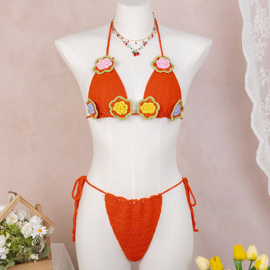Damen Elegantes Häkel-Bikini-Set mit floralen Applikationen EB