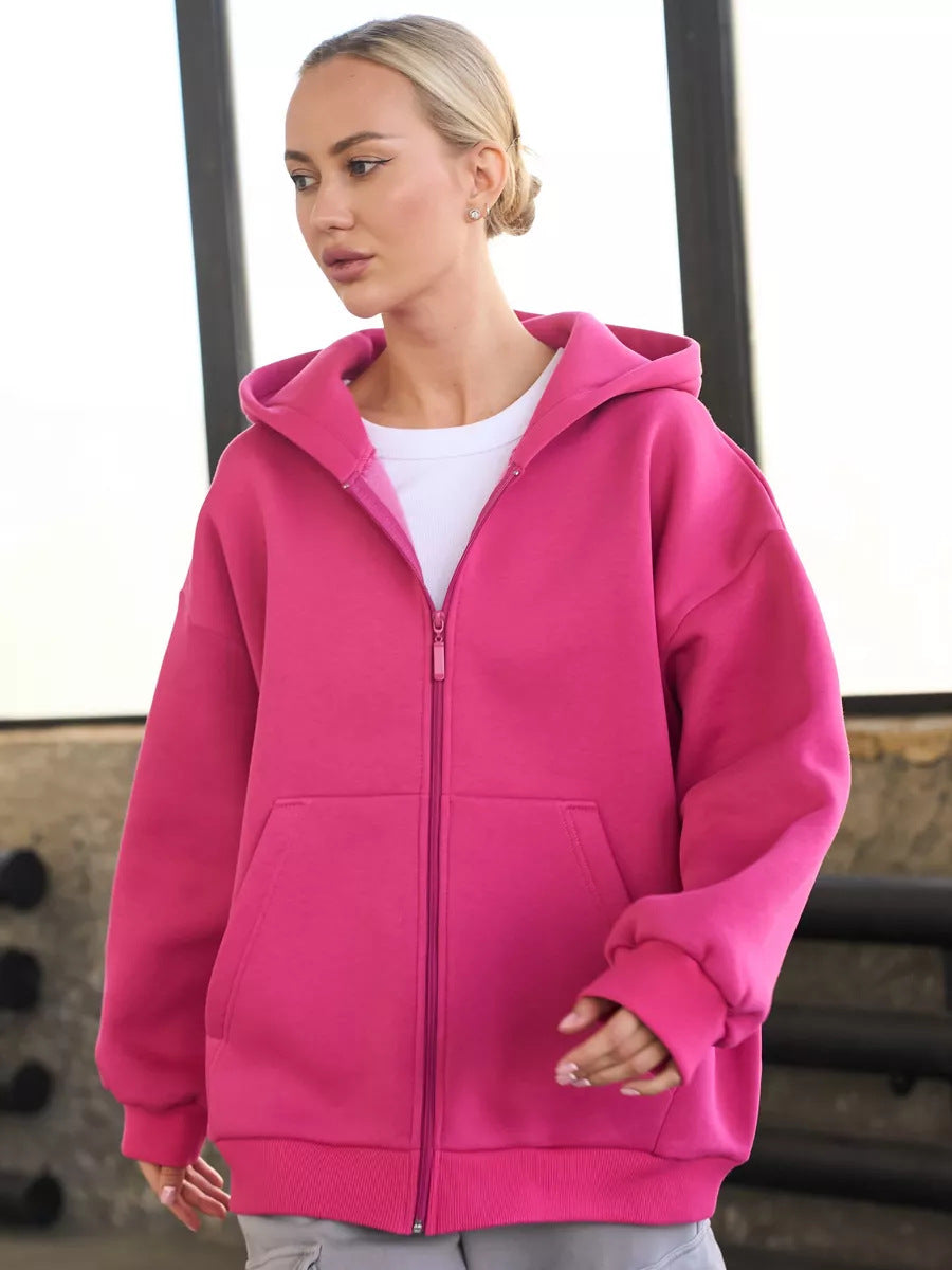 Damen lässiger Kapuzenjacke mit praktischem Reißverschluss und großen Taschen EB