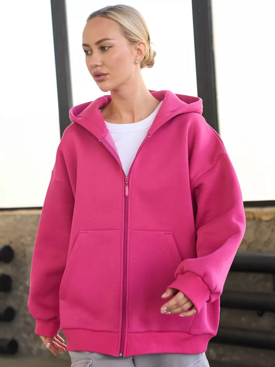 Damen lässiger Kapuzenjacke mit praktischem Reißverschluss und großen Taschen EB