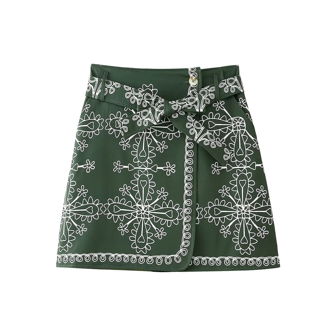 Damen Wickelrock mit floralem Muster und verstellbarem Gürtel EB