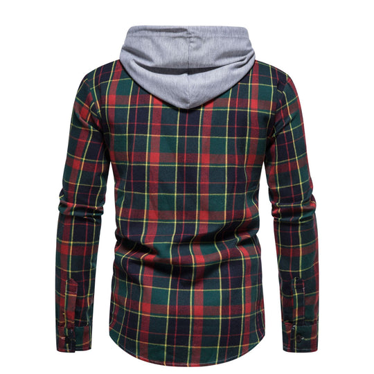 Herren Flanellhemd mit Kapuze und kariertem Design EB