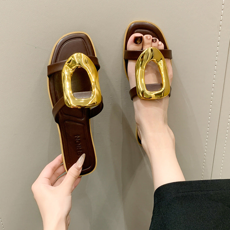 Damen modische Zehentrenner-Sandalen mit elegantem Metall-Detail EB