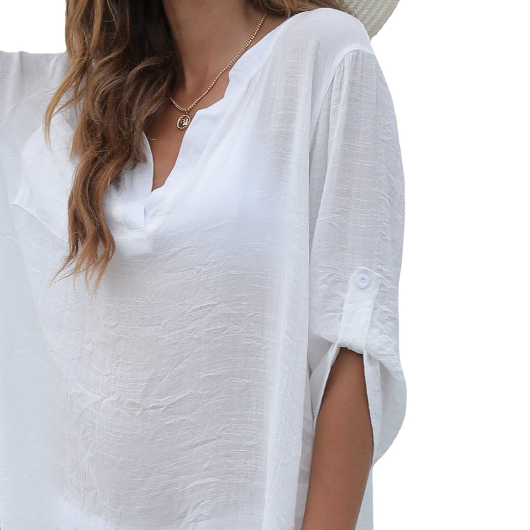 Damen legeres Strandkleid mit verschlusslosem V-Ausschnitt EB