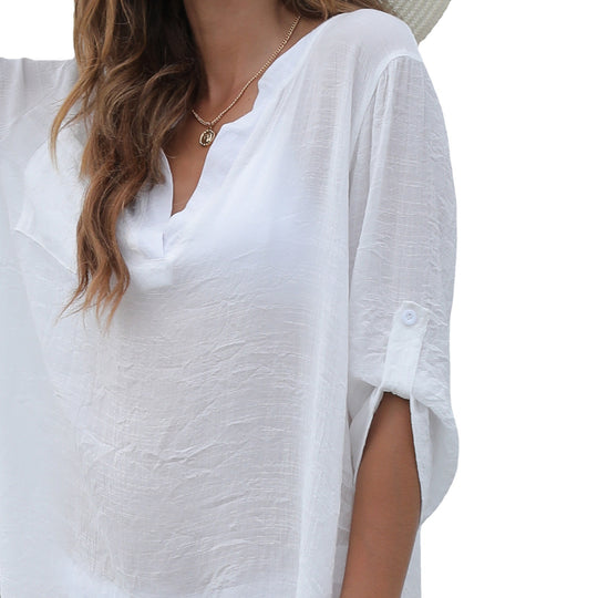 Damen legeres Strandkleid mit verschlusslosem V-Ausschnitt EB