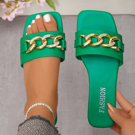 Damen Komfortable Sandalen mit funkelndem Kettenakzent EB