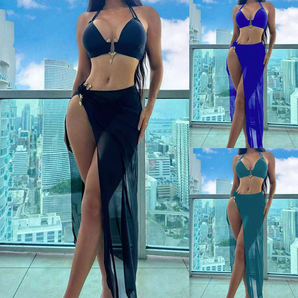 Damen Bikini-Set mit schickem Wickelrock und raffiniertem Halterneck EB