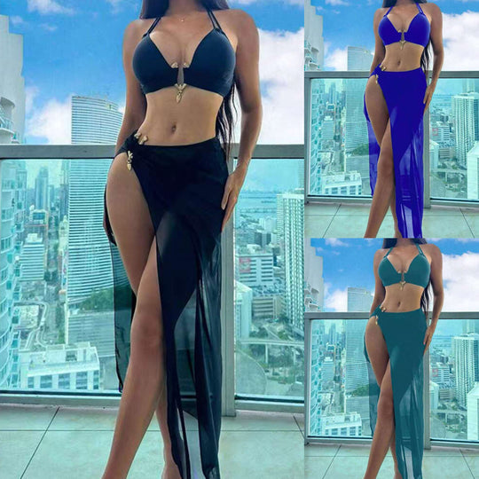 Damen Bikini-Set mit schickem Wickelrock und raffiniertem Halterneck EB