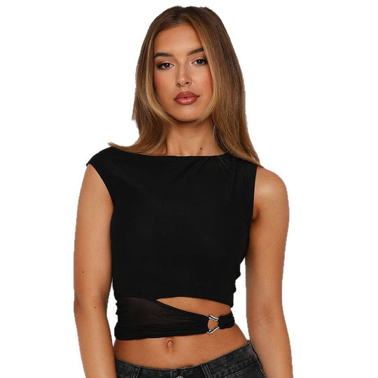 Damen Crop-Top mit schickem Wickeldesign und dekorativem Gürtel EB