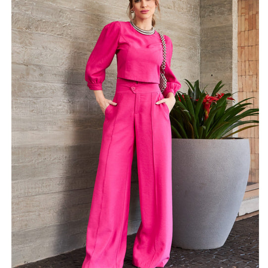 Damen Elegantes zweigeteiltes Set mit cropped Bluse und weiten Hosen EB