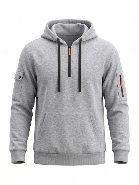 Herren Kapuzenpullover mit halbem Reißverschluss und Utility-Ärmeltasche EB