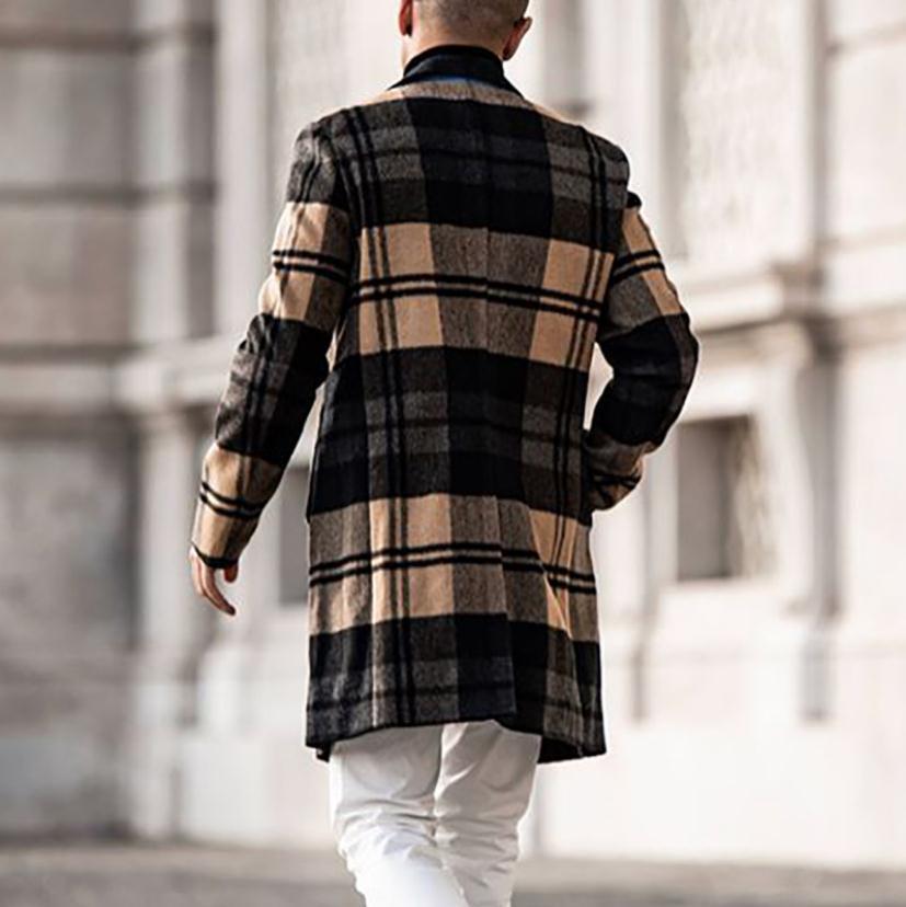 Herren eleganter Karomantel mit klassischem Schnitt und doppelter Knopfleiste EB