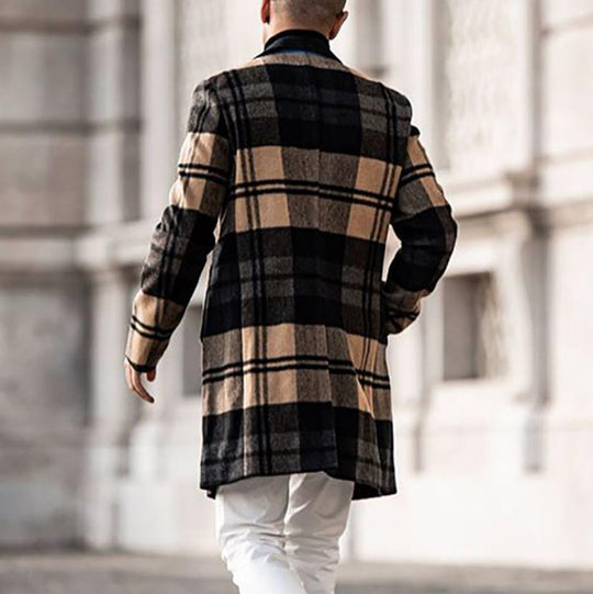 Herren eleganter Karomantel mit klassischem Schnitt und doppelter Knopfleiste EB