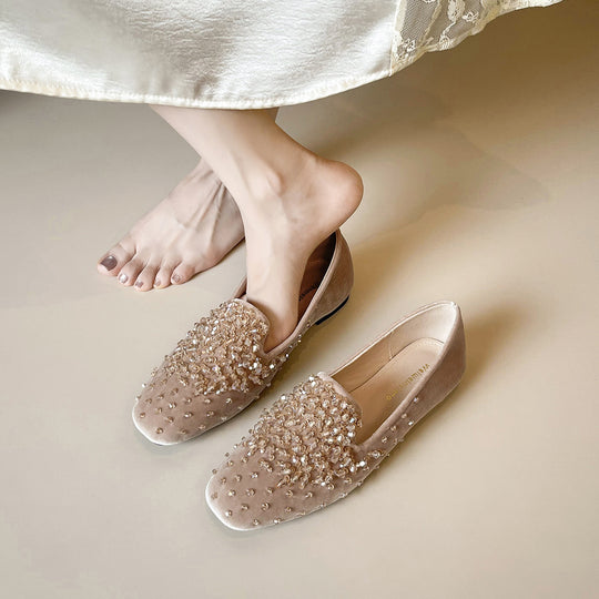 Damen Ballerinas mit funkelnden Strassapplikationen EB