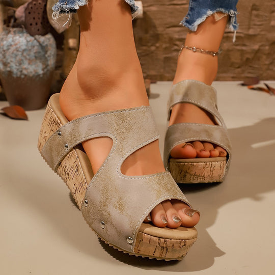 Damen Wedge-Sandalen mit stylischem Riemen und komfortabler Korksohle EB