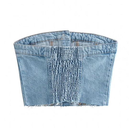 Damen Denim Bustier-Top mit Knopfleiste und figurbetontem Schnitt EB