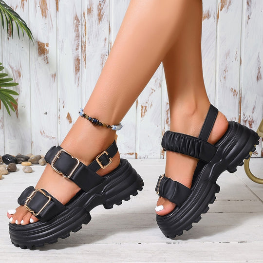 Damen Plattform Sandalen mit Riemen und Schnalle EB