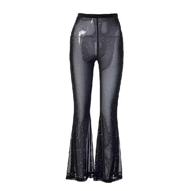 Damen Transparentes Flared-Hosenträger-Set mit Glitzer-Akzenten EB