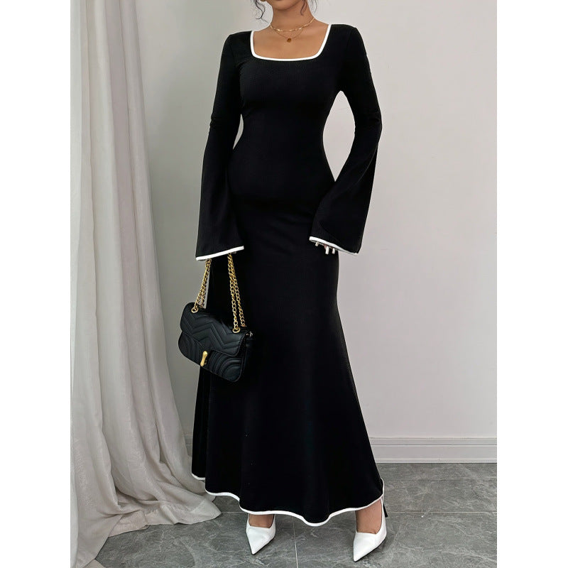 Damen Elegantes Maxikleid mit weiten Ärmeln und quadratischem Ausschnitt EB