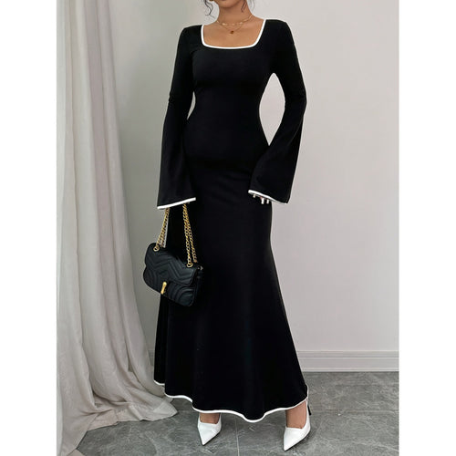 Damen Elegantes Maxikleid mit weiten Ärmeln und quadratischem Ausschnitt EB