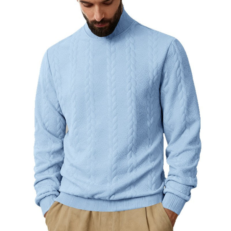 Herren nan Strickpullover mit Stehkragen, Zopfmuster, weichem Rippbündchen und Regular Fit EB