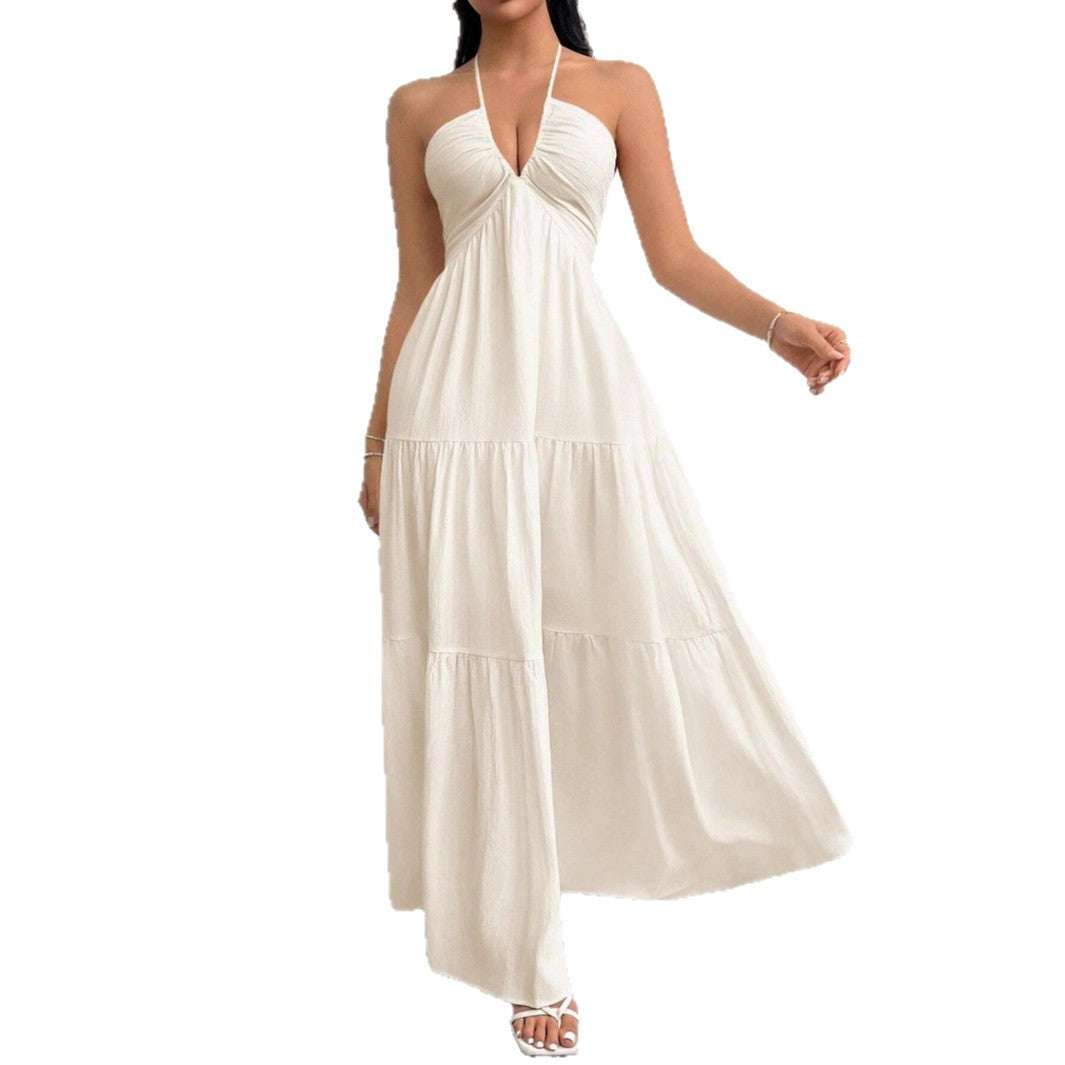 Damen Maxikleid mit schulterfreiem Design und Faltenwurf EB