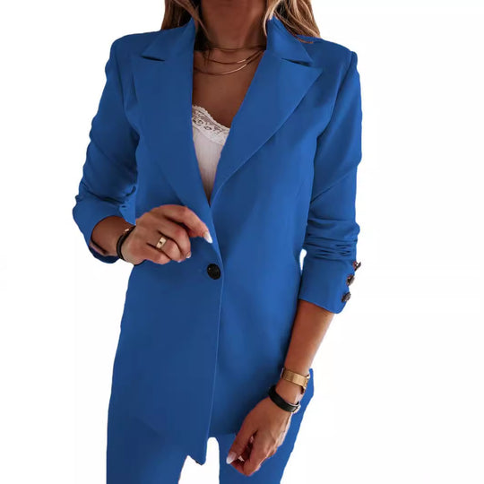 Damen trendiger Blazer-Anzug mit schmalem Schnitt und eleganter Knopfleiste EB