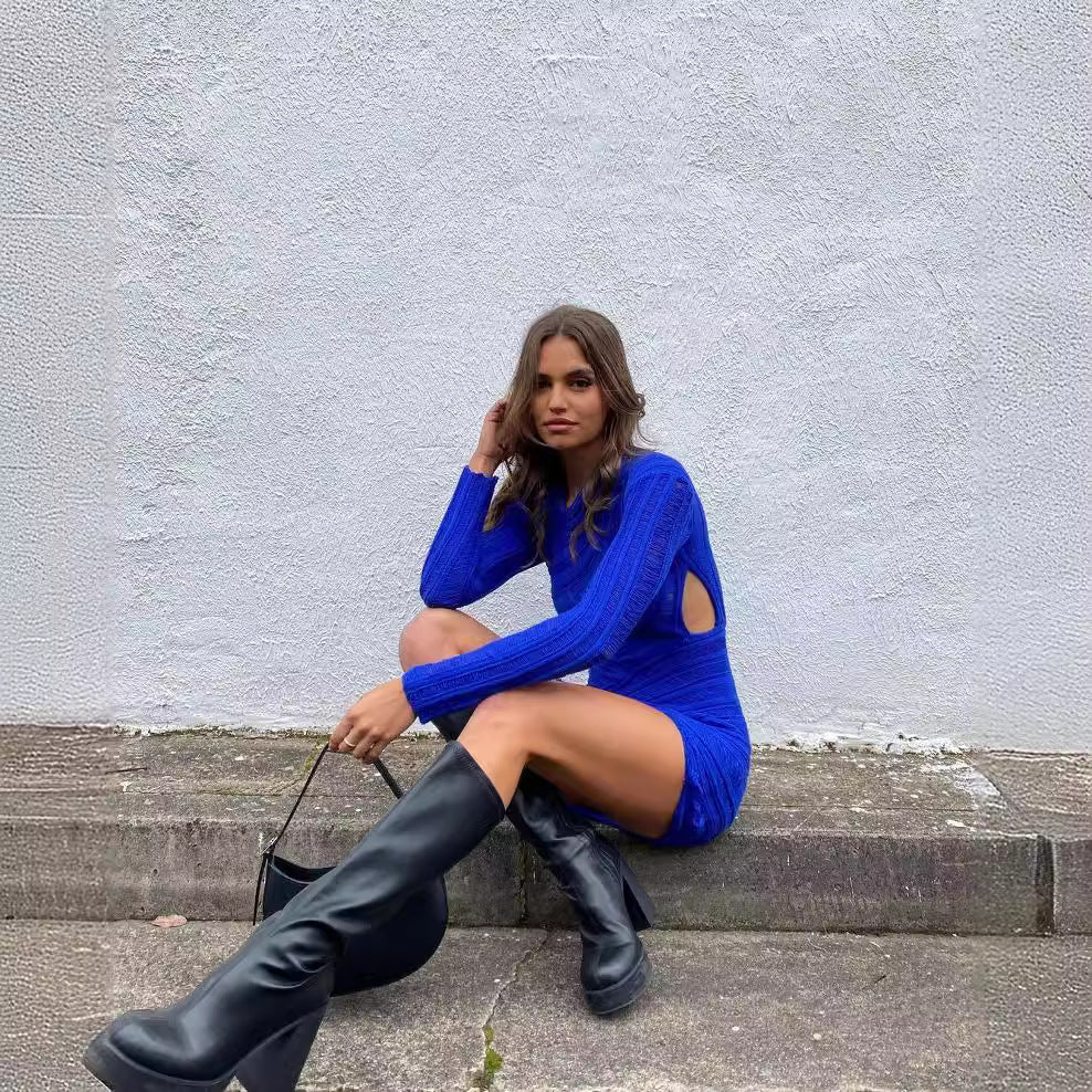 Damen Figurbetontes Strickkleid mit Cut-Out-Details EB