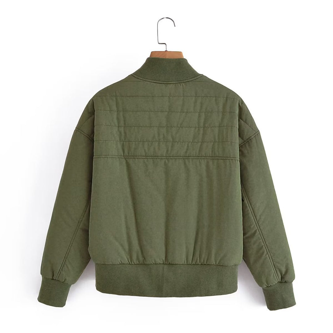 Damen Kurz geschnittene wattierte Blousonjacke mit geripptem Saum EB