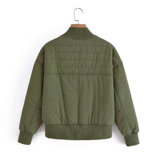 Damen Kurz geschnittene wattierte Blousonjacke mit geripptem Saum EB