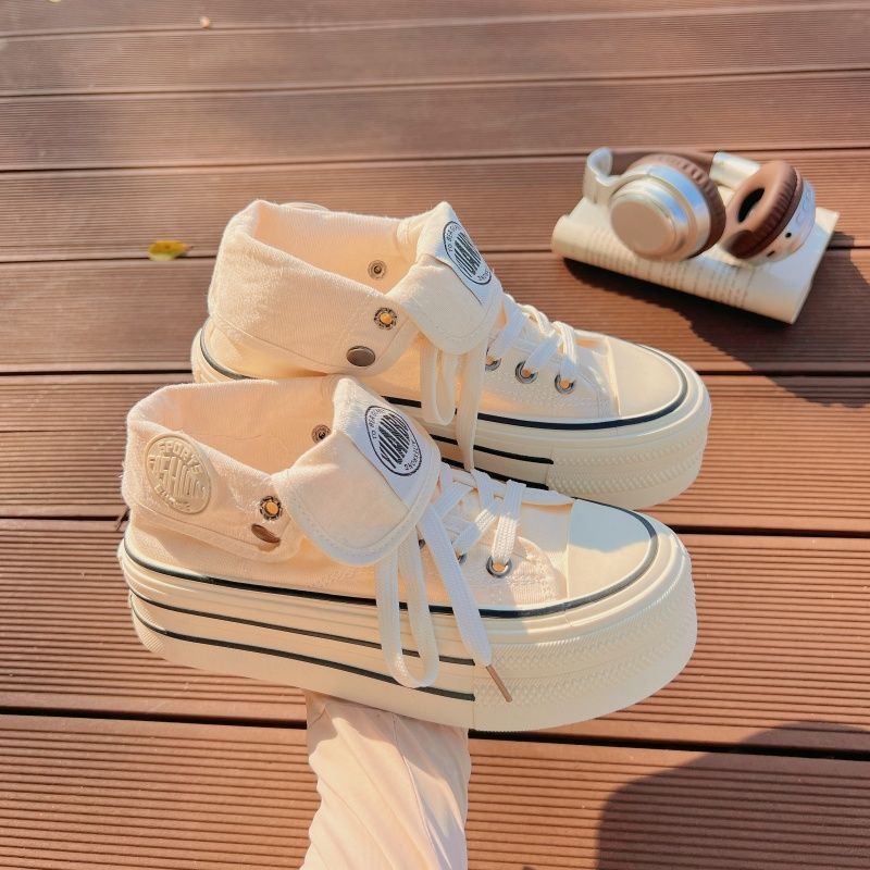 Damen Hochplatform Sneakers mit modischem Stoff-Obermaterial und lockerer Schnürung EB