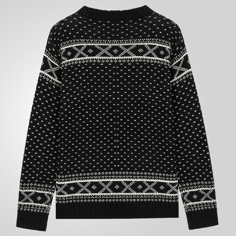 Herren Strickpullover mit traditionellem Norweger-Muster und hohem Kragen EB
