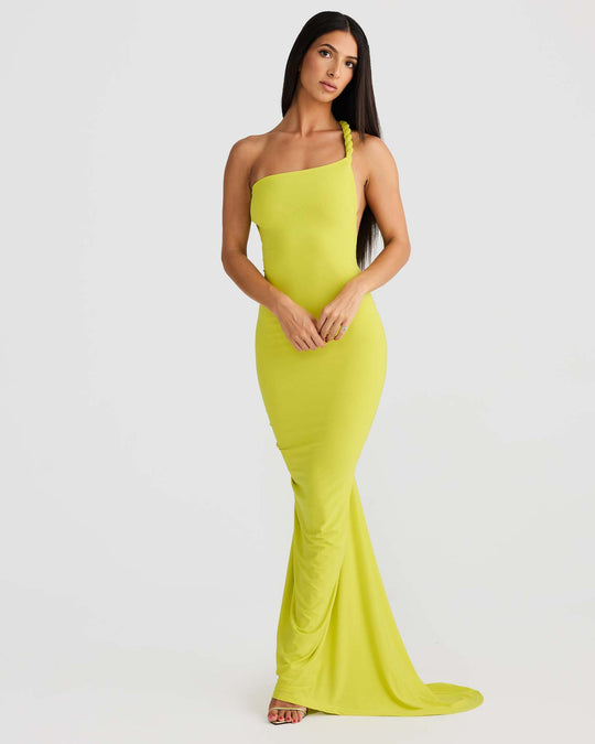 Damen Elegant geschnittenes Abendkleid mit schulterfreiem Design und raffinierten Drapierungen EB