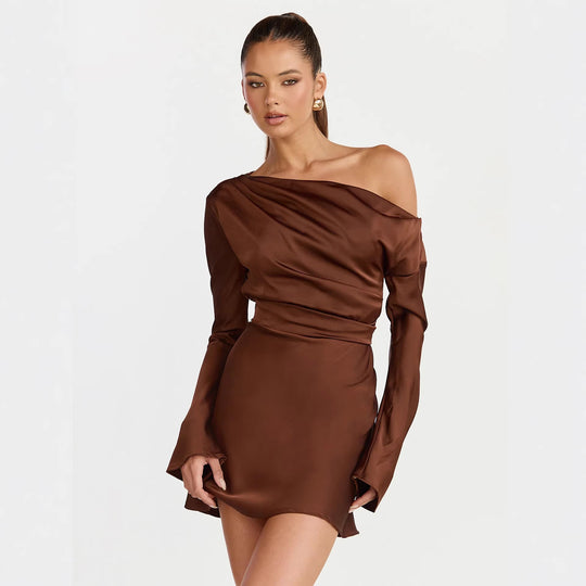 Damen Cocktailkleid mit asymmetrischem Design und elegantem Off-Shoulder-Ausschnitt EB