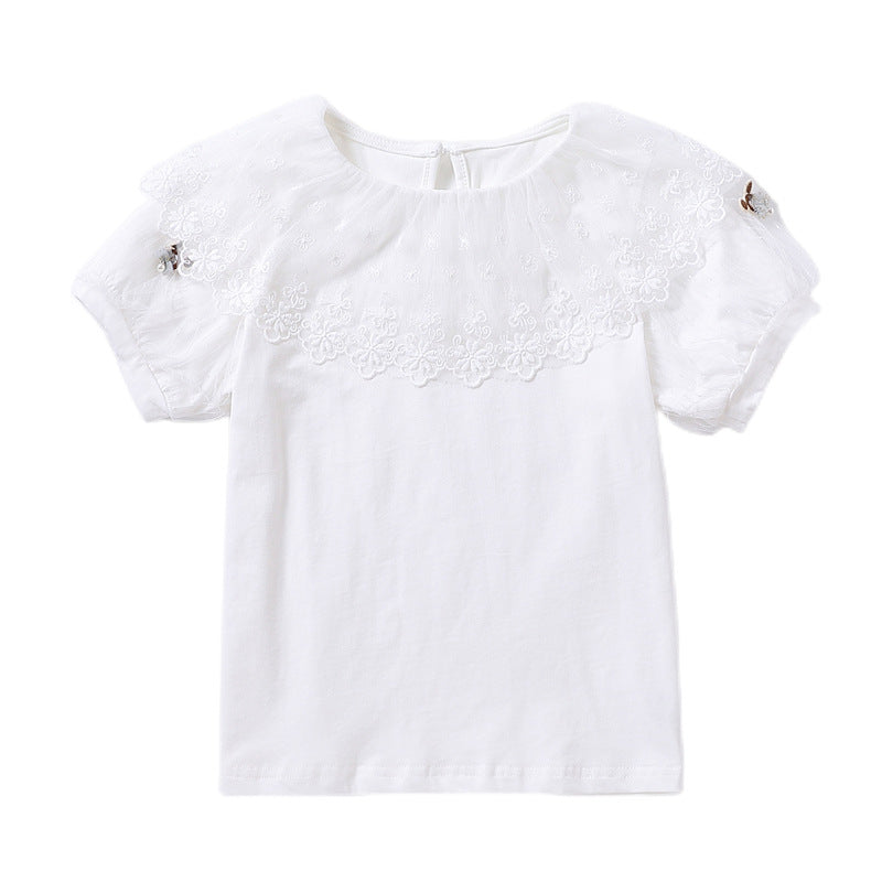 Mädchen T-Shirt mit elegantem Spitzenbesatz EB