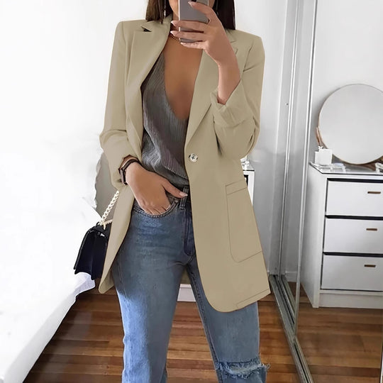 DamenStylische Blazerjacke mit glänzenden Knopfdetails und großzügigen Taschen EB