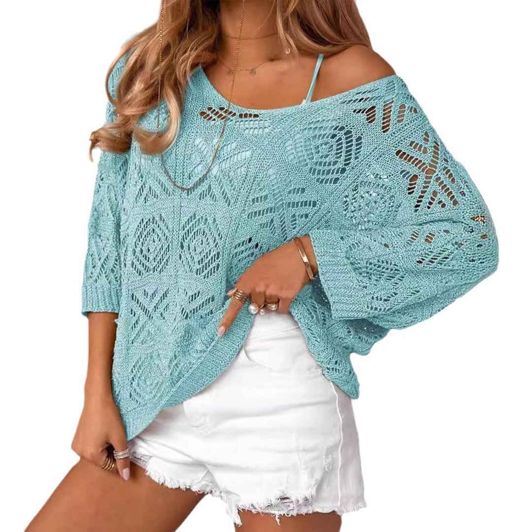 Damen Oversize Strickpullover mit Häkelstruktur EB