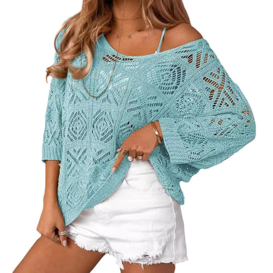 Damen Oversize Strickpullover mit Häkelstruktur EB