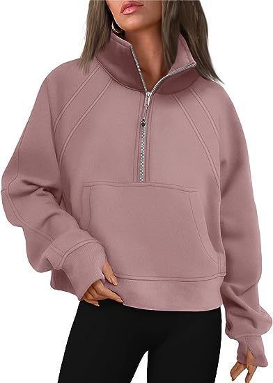 Damen Sportlicher Pullover mit hohem Kragen und Reißverschluss EB