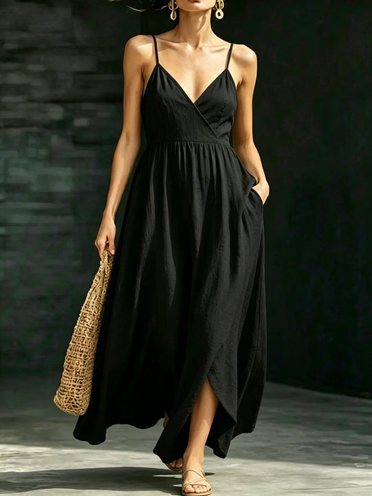 EB Damen Sommerkleid Midikleid Spaghettiträger V-Ausschnitt